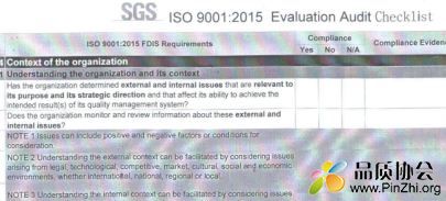 SGS ISO 9001-2015 Evaluation Audit Checklist SGS外审和内审检查表