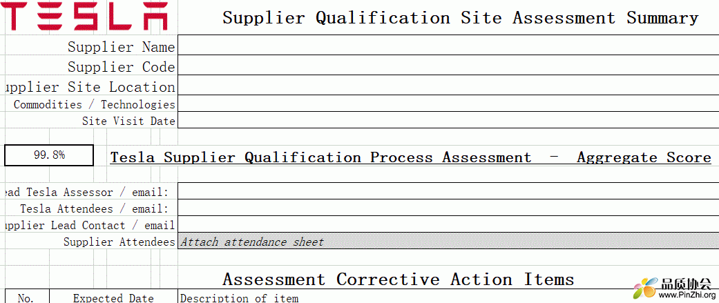 Supplier Qualification site assessment summary