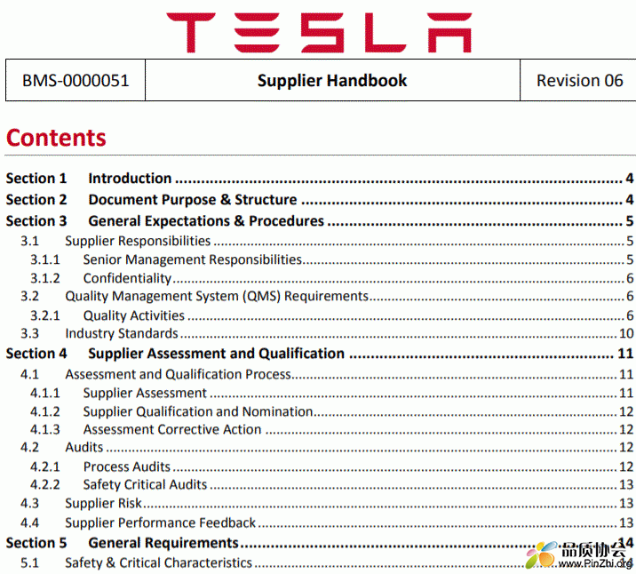 Tesla特斯拉供应商手册 Tesla Supplier Handbook Revision