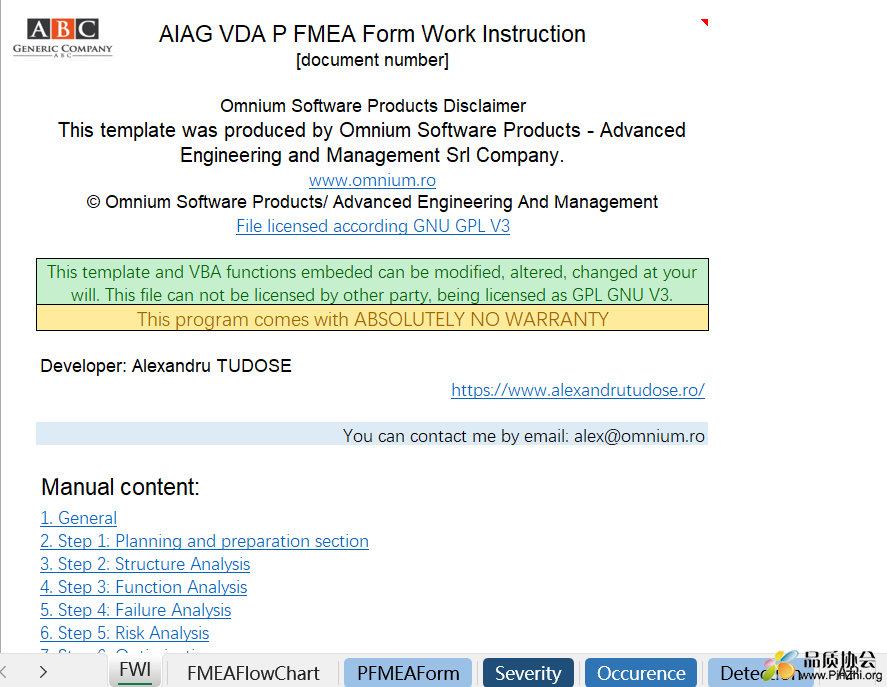 AIAG VDA P FMEA Form Work Instruction