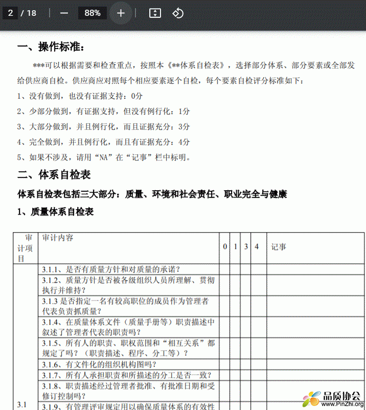 供应商体系自检表