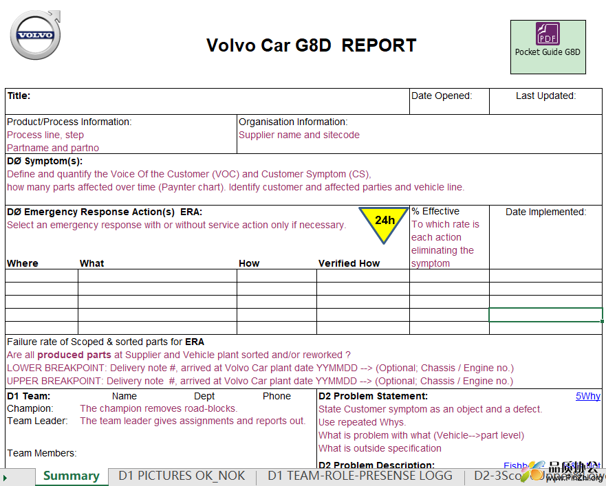 沃尔沃8D报告模板 Volvo Car G8D REPORT