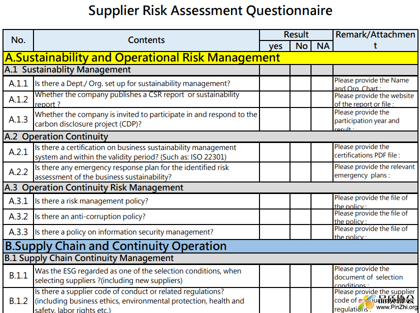 Supplier Risk Assessment Questionnaire