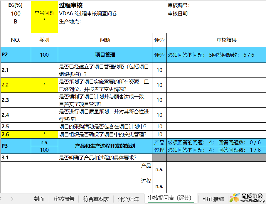 VDA6.3过程审核调查问卷