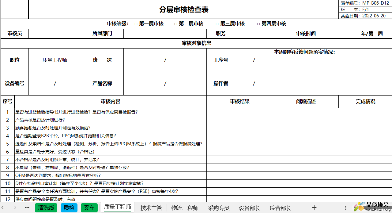 分层审核检查表