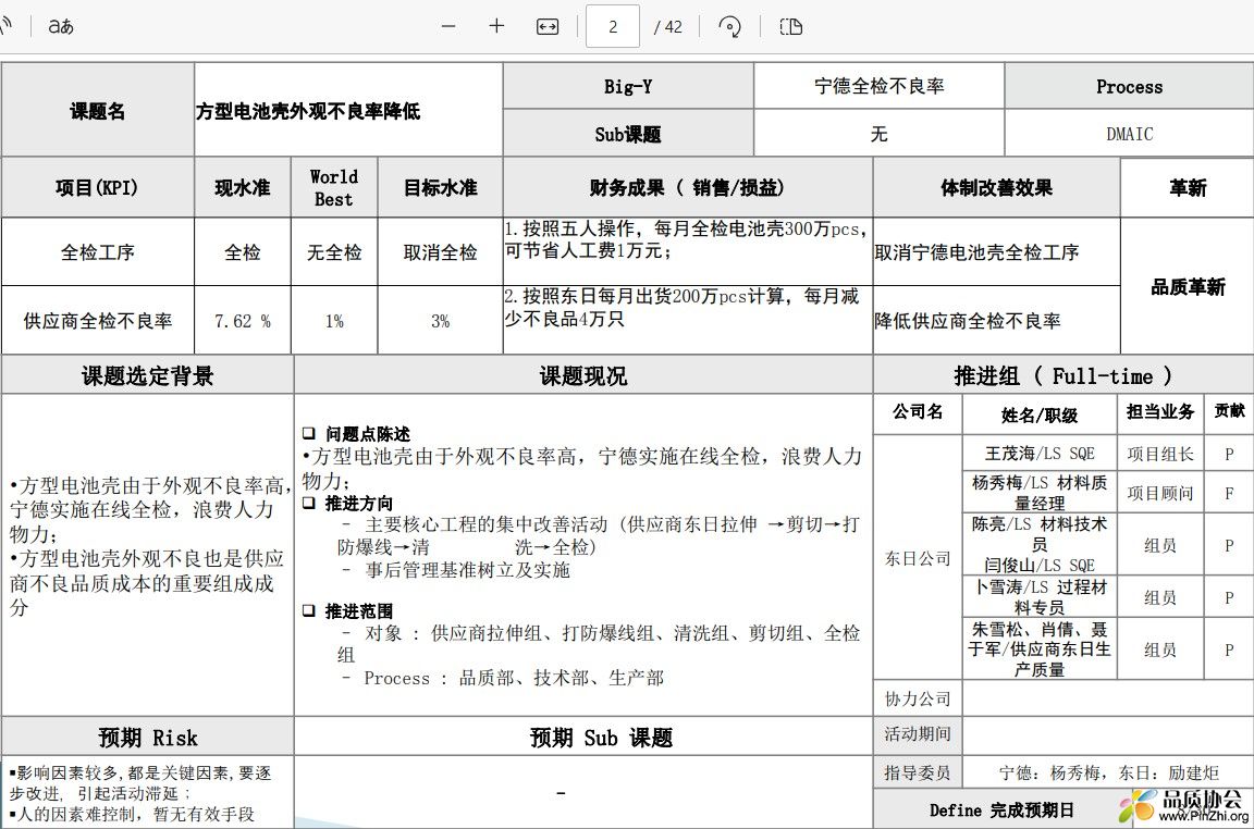 宁德时代DMAIC-方型电池壳外观不良率降低改善案例