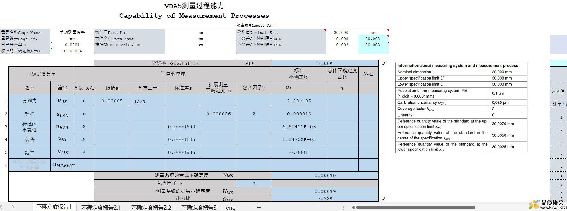 VDA5测量过程能力 Capability of Measurement Processes