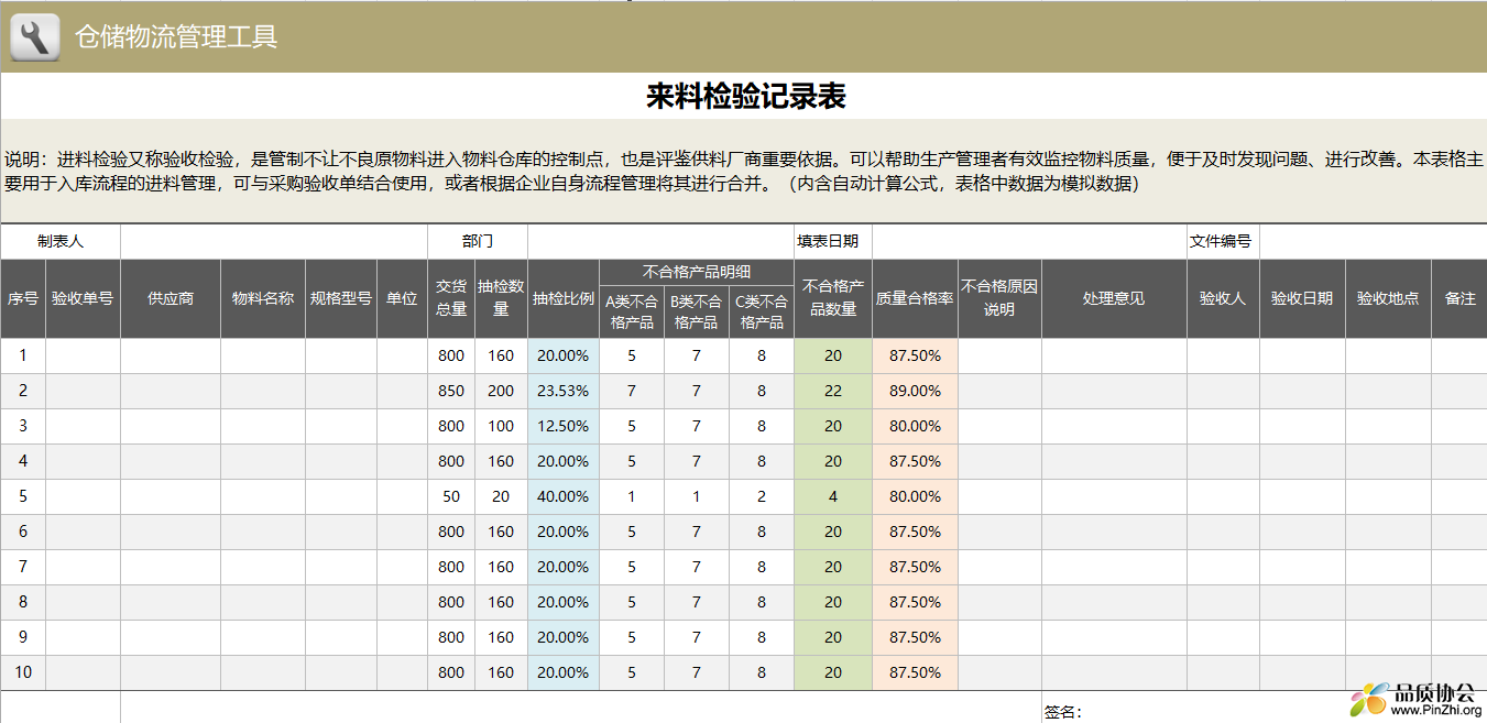 来料检验记录表