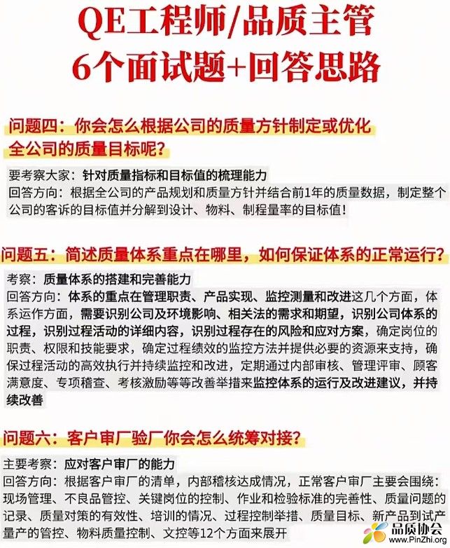 QE质量工程师和品质主管6个面试题